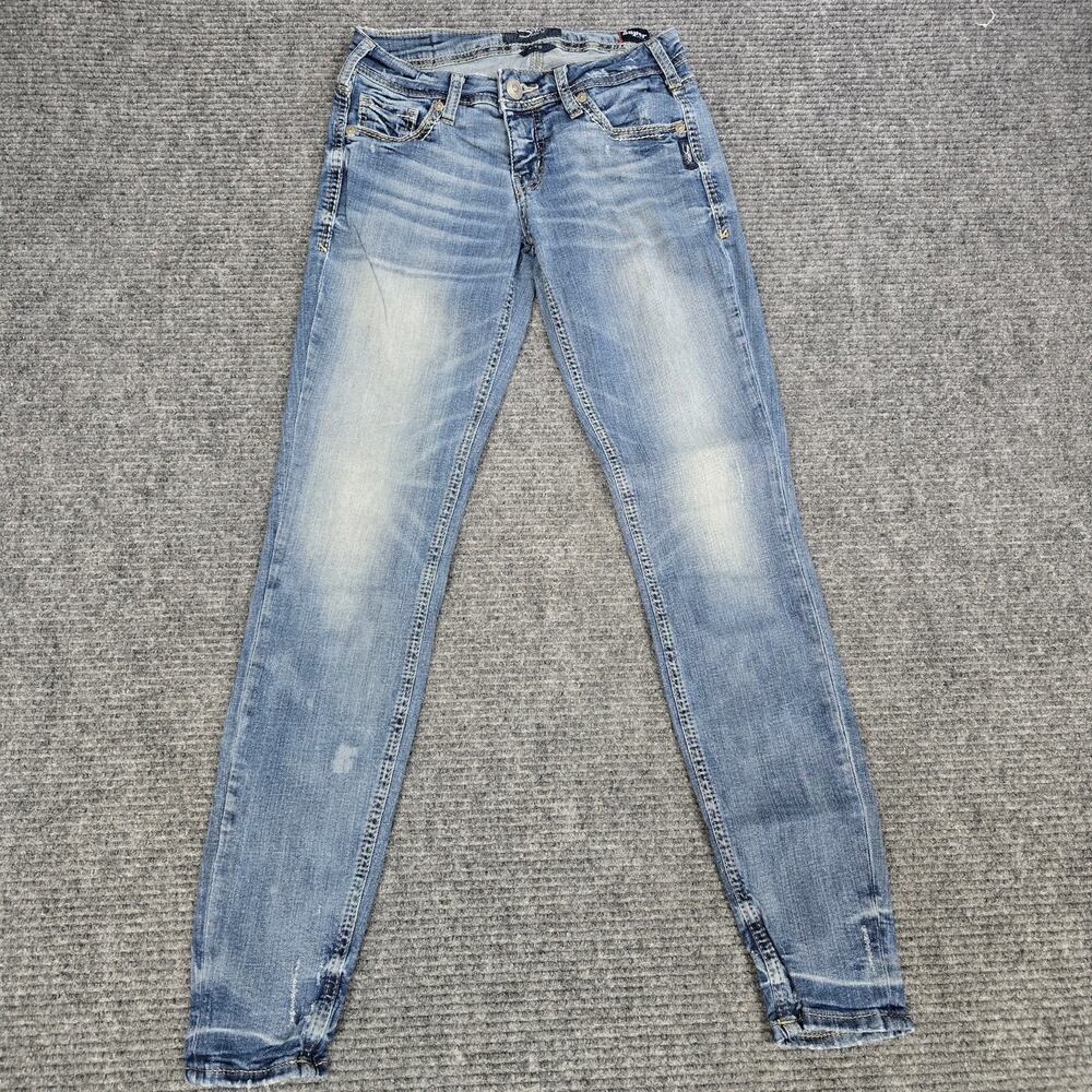 Silver Jeans  Aiko Mid Super Skinny Jeans W27 L31 Light Wash Distressed Stretch